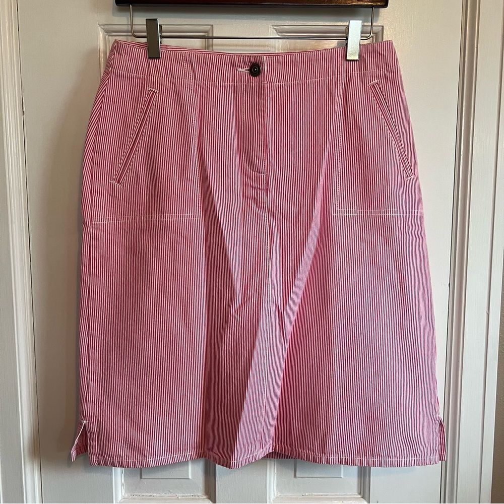 NEW WOMENS Christopher & Banks PINK & WHITE PINSTRIPE DENIM SKIRT SIZE 6